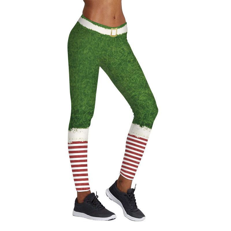 SZ60081 Womens Stripe Tights Workout Stretchy Pants Chritsmas Printed Leggings
